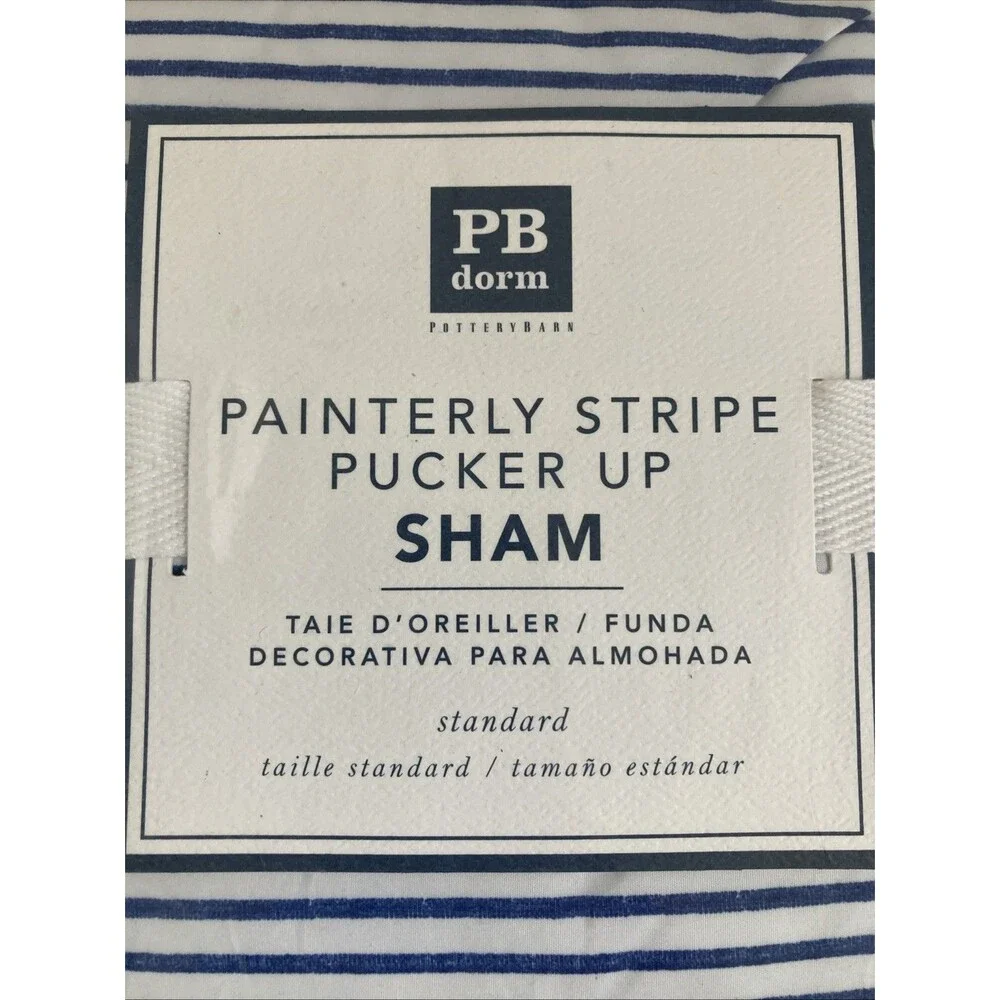 Pottery Barn Dorm Teen Painterly Stripe Pucker Up Sham Standard Blue White